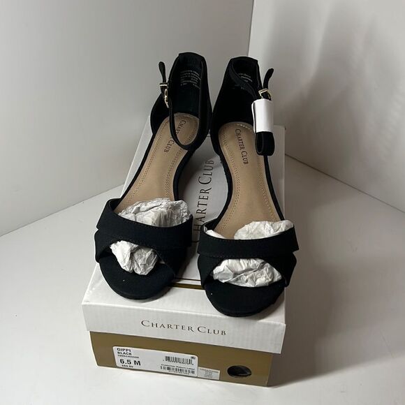 Charter Club Shoes - Charter Club Gippi Black Wedge Sandals size 6.5M